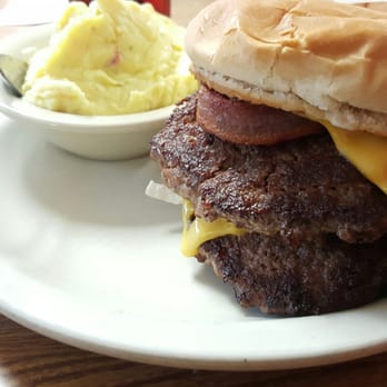 Rubys Inn & Restaurant - Delicious 2/3 lb bacon cheeseburger. Cooked to perfection. You will leave full and happy. The toppings are on bottom. - Hotels Near Me - Purcell, Oklahoma Rubys Inn & Restaurant - Delicious 2/3 lb bacon cheeseburger. Cooked to perfection. You will leave full and happy. The toppings are on bottom. - Hotels Near Me - Purcell, Oklahoma