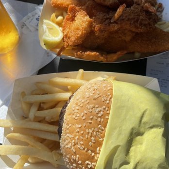 Neptune's Net - Cheese Burger + Fish and Shrimp Combo - Seafood Near Me - Malibu, California Neptune's Net - Cheese Burger + Fish and Shrimp Combo - Seafood Near Me - Malibu, California