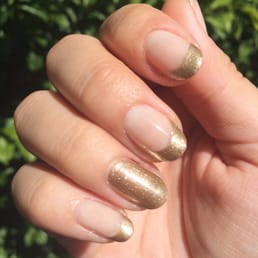 Sheer nude with gold tips and accent nail for an upcoming wedding. Love them! Sheer nude with gold tips and accent nail for an upcoming wedding. Love them!
