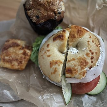 Einstein Bros. Bagels - Turkey Sandwich, blueberry muffin, twice bake hash brown - Bagels Near Me - Long Beach, California