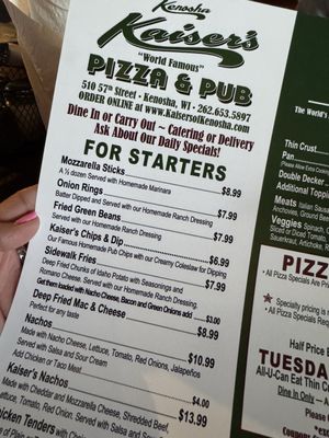 Menu photo 1 Kaiser's Pizza & Pub Kenosha, WI