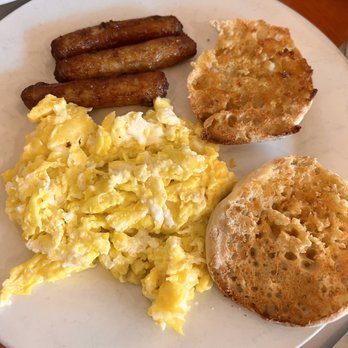 Webby's Grub and Pub - Scrambled Eggs, Sausage Links, English Muffin - American Near Me - Plantation, Florida Webby's Grub and Pub - Scrambled Eggs, Sausage Links, English Muffin - American Near Me - Plantation, Florida