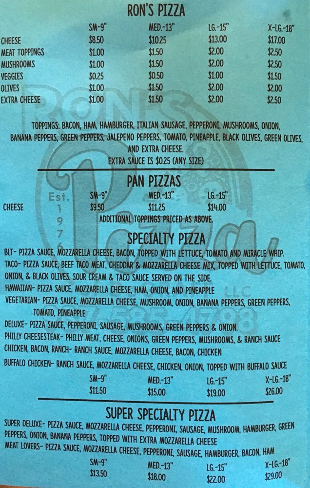 RON’S PIZZA OF DEGRAFF 325 Cretcher Ave, De Graff, Ohio Pizza Restaurant Reviews Phone