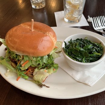 Nick and Jake's - Fried Asian Salad Chicken Sandwich with Garlic Spinach side. $9 Saturday lunch special! - American Near Me - Shawnee, Kansas Nick and Jake's - Fried Asian Salad Chicken Sandwich with Garlic Spinach side. $9 Saturday lunch special! - American Near Me - Shawnee, Kansas