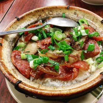 Clay Pot Cafe - Chinese sausage and bacon claypot rice (small, $7.25) - Cantonese Near Me - Boston, Massachusetts