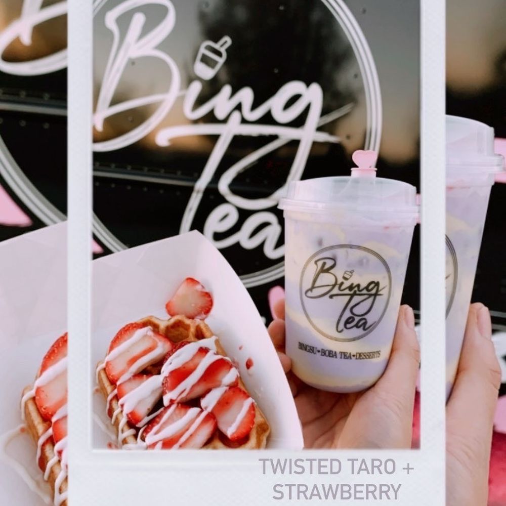 Bing Tea - Twisted taro & strawberry cheesecake honeycomb mochi waffle - Desserts Near Me - Albuquerque, New Mexico