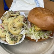 Photo of Wursthall - San Mateo, CA, United States. Kids burger and dill flavored potatoes