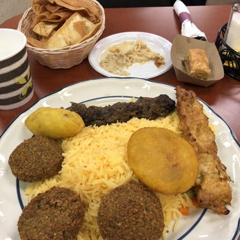 Chef Abdul Mediterranean - Chef Abdul's Combo Plate with baklava and baba ghanoush with fried pita chips in the back. - Mediterranean Near Me - St. Charles, Illinois Chef Abdul Mediterranean - Chef Abdul's Combo Plate with baklava and baba ghanoush with fried pita chips in the back. - Mediterranean Near Me - St. Charles, Illinois
