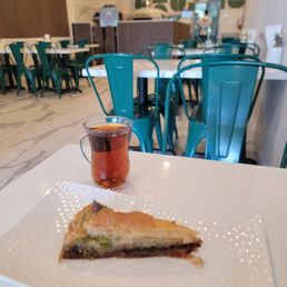 Chocolate baklava with Turkish tea.