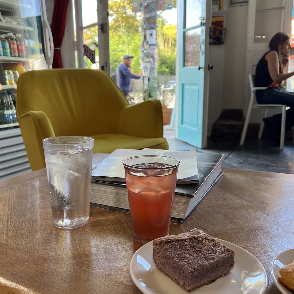 Ube brownie, hibiscus lemonade Ube brownie, hibiscus lemonade