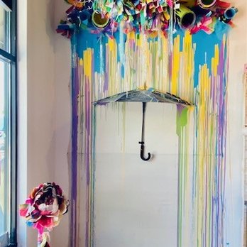 The Painted Teacup - A very dimensional and colorful photo op wall. This is beautiful in person! - Paint-Your-Own Pottery Near Me - Frisco, Texas The Painted Teacup - A very dimensional and colorful photo op wall. This is beautiful in person! - Paint-Your-Own Pottery Near Me - Frisco, Texas