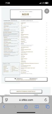 Noir Kitchen & Cocktails Menu: Delightful Culinary Experience