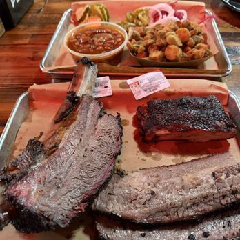 Hutchins BBQ - Beef rib, pork rib, brisket. Jalapeño charro beans. Okra. - Barbeque Near Me - Frisco, Texas Hutchins BBQ - Beef rib, pork rib, brisket. Jalapeño charro beans. Okra. - Barbeque Near Me - Frisco, Texas