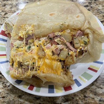 Los Aribertos American Fork - Look at the perfect ratio of cheese, potato, egg, ham. This is the BEST breakfast burrito ever! - Mexican Near Me - American Fork, Utah Los Aribertos American Fork - Look at the perfect ratio of cheese, potato, egg, ham. This is the BEST breakfast burrito ever! - Mexican Near Me - American Fork, Utah