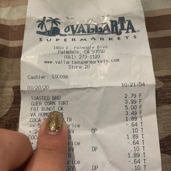 Vallarta Supermarkets - Pointing at the receipt of the nasty moldy bread. - Grocery Near Me - Palmdale, California Vallarta Supermarkets - Pointing at the receipt of the nasty moldy bread. - Grocery Near Me - Palmdale, California
