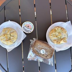 HI Pie Bakery + Cafe - Chicken Pot Pie  with slices of Poi Banana Bread, oh and a cool sticker you need!