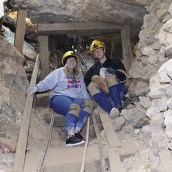Desert Adventures Vail - Donovan and Gracie at the 130' level on the way going down to 600'.  This is a working 150 year old silver mine tour.