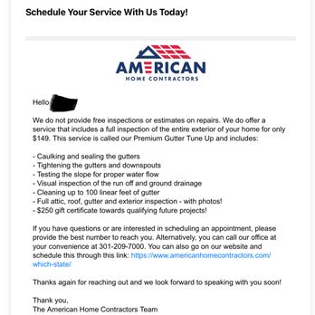 American Home Contractors - Their email to me. - Roofing Near Me - Fulton, Maryland