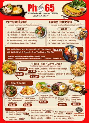 Menu photo 2 Phở 65 Houston, TX