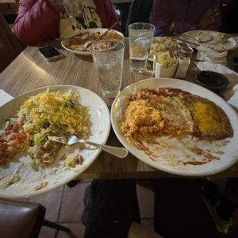 Vegetarian enchilada and tostada. Big portions and super delicious
