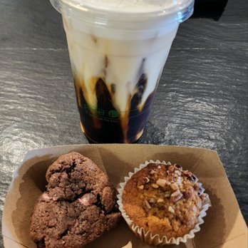 Doing Work Coffee - Cold brew with a cold foam served with a ruby chocolate, chocolate chip cookie and a pumpkin muffin topped with pecans and brown sugar - Coffee Roasteries Near Me - Key West, Florida Doing Work Coffee - Cold brew with a cold foam served with a ruby chocolate, chocolate chip cookie and a pumpkin muffin topped with pecans and brown sugar - Coffee Roasteries Near Me - Key West, Florida
