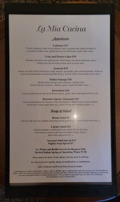 Menu photo 1 La Mia Cucina Pacific Grove, CA Menu photo 1 La Mia Cucina Pacific Grove, CA