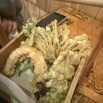 Muteki Udon - A whole basket of vegetable, tempera from Yasai Ebi Tempura Udon(Hot broth) - Japanese Near Me - Brooklyn, New York