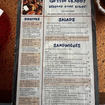 Gettin Crabby - Menu - Seafood Near Me - Palm Bay, Florida