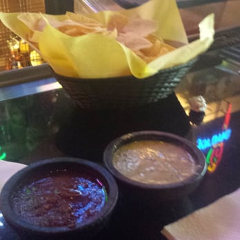 Cadillac Bar - Chips with red and green salsa,pretty norm. - Tex-Mex Near Me - Houston, Texas