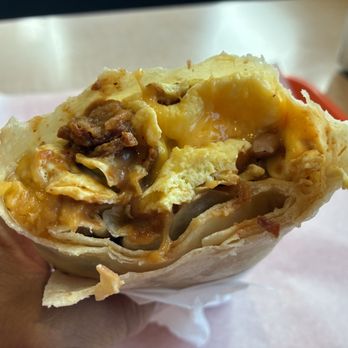 Jim's Famous 1/4 Pound Burger - Breakfast burrito with bacon and I added beans and left out the potatoes. Delicious! - Burgers Near Me - Rosemead, California