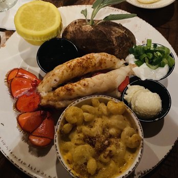 Oakside - Lobster tail with Mac n cheese and baked potato. - Seafood Near Me - Big Bear Lake, California