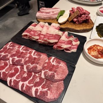 10 Butchers Korean BBQ - Wagyu Beef tongue (L), brisket, sam geop sal, rib eye (R) - Korean Near Me - Sunnyvale, California 10 Butchers Korean BBQ - Wagyu Beef tongue (L), brisket, sam geop sal, rib eye (R) - Korean Near Me - Sunnyvale, California