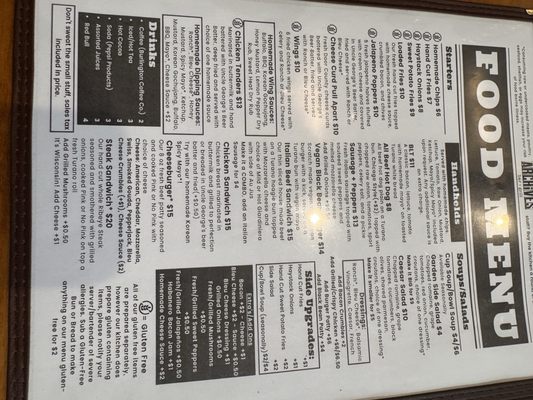 Menu photo 2 Archives Bar and Grill Burlington, WI