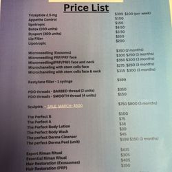 Bioasis Med Spa - Price list