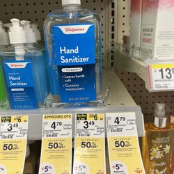 Walgreens - The hand sanitizers are on the shelf with price tag, but the computer didn't go through to process payment.