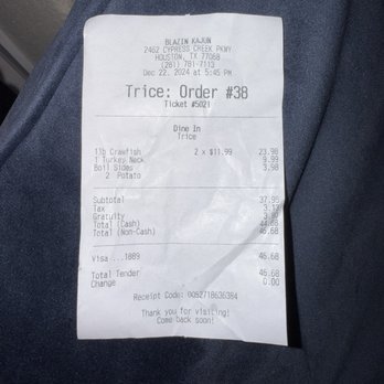 Blazin Kajun - The overcharging of my card. - Seafood Near Me - Houston, Texas Blazin Kajun - The overcharging of my card. - Seafood Near Me - Houston, Texas