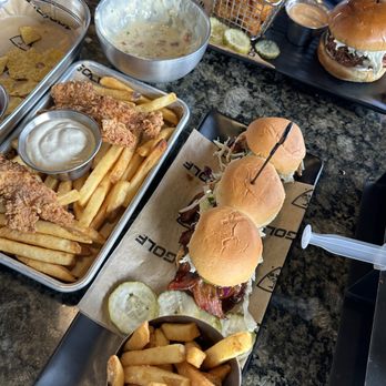 Topgolf - Brisket sliders + chicken tenders and fries - Golf Near Me - San Jose, California Topgolf - Brisket sliders + chicken tenders and fries - Golf Near Me - San Jose, California
