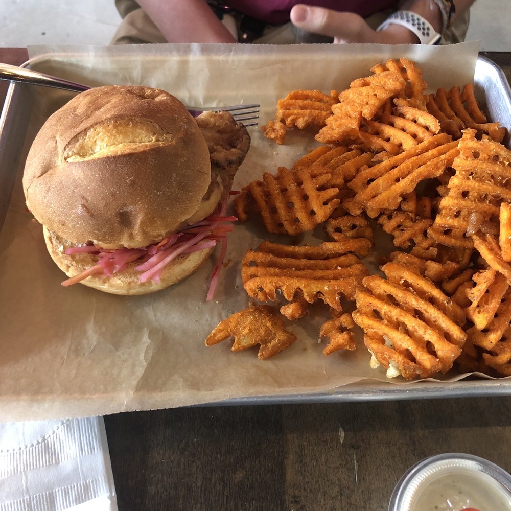 Brew Bird - The veggie bahn mi with sweet potato fries - New American Near Me - Fargo, North Dakota Brew Bird - The veggie bahn mi with sweet potato fries - New American Near Me - Fargo, North Dakota