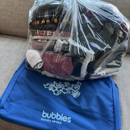 Clothes neatly folded and arranged in a laundry bag Clothes neatly folded and arranged in a laundry bag