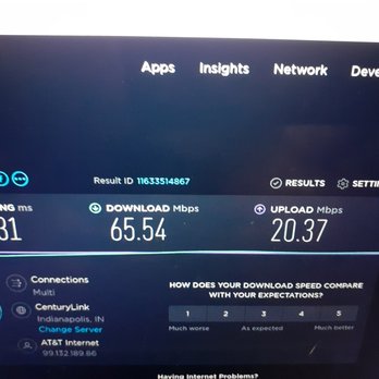 AT&T Store - Ethernet line to computer NOT 100mpbs as advertised...signal fluctuates down and back to this less than 100mbps - Mobile Phones Near Me - Muncie, Indiana
