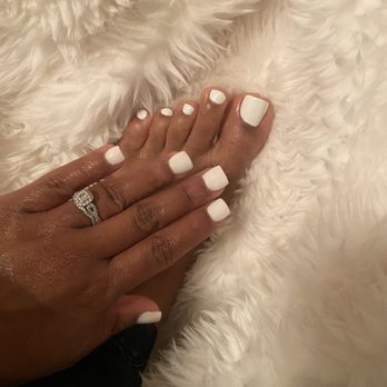 Golden Nails & Spa - Full set with white acrylic powder and a white gel set on my toes. - Nail Salons Near Me - Sacramento, California Golden Nails & Spa - Full set with white acrylic powder and a white gel set on my toes. - Nail Salons Near Me - Sacramento, California