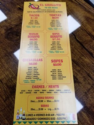 Menu photo 3 Tacos El Grullito Stockton, CA