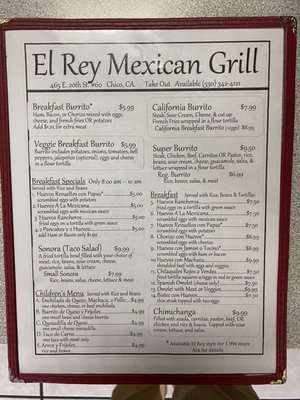 Menu photo 1 El Rey Mexican Grill Chico, CA Menu photo 1 El Rey Mexican Grill Chico, CA