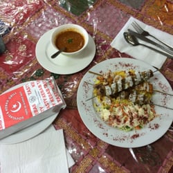 Souvlaki & Kebab Grill - Falafel wrap & Turkish stew plate (beef, chicken, lamb skewers w rice and Turkish stew