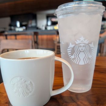 Starbucks - Decaf Dine in mug and the obligatory water - Coffee & Tea Near Me - Hermitage, Pennsylvania