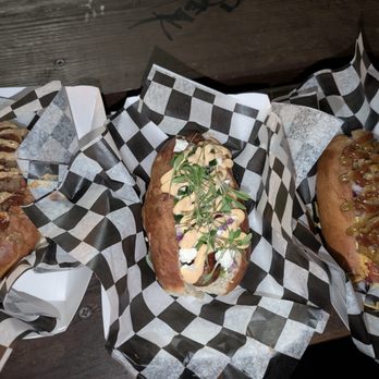 Moon Tower - Wagyu Hot Dog, Lamb Merguez Hot Dog, Duck Apple Brandy Hot Dog - Dive Bars Near Me - Houston, Texas