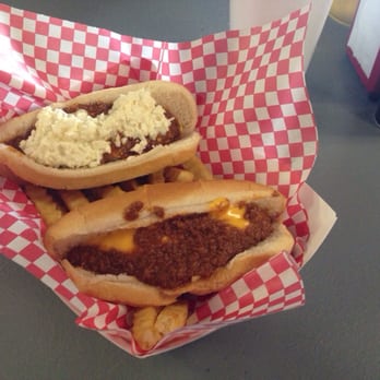 Hometown Hotdogs - Combo meal! Two dogs, fries, and drink. Top dog has hot chili and cole slaw, bottom has reg chili and cheese - Hot Dogs Near Me - Fairmont, West Virginia Hometown Hotdogs - Combo meal! Two dogs, fries, and drink. Top dog has hot chili and cole slaw, bottom has reg chili and cheese - Hot Dogs Near Me - Fairmont, West Virginia