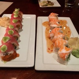 Double tuna roll on left and the sweet chili shrimp roll on the right