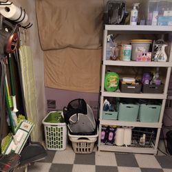Ultimately Organized, LLC - We broke down a second shelving unit similar to the right and organized into prettier tubs.  I have plans to finish the walls and paint.