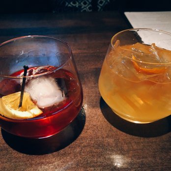 Yard House - Bold fashioned on left with makers and smoked black cherries -ole 43 with Woodford and Licor 43 - New American Near Me - Denver, Colorado